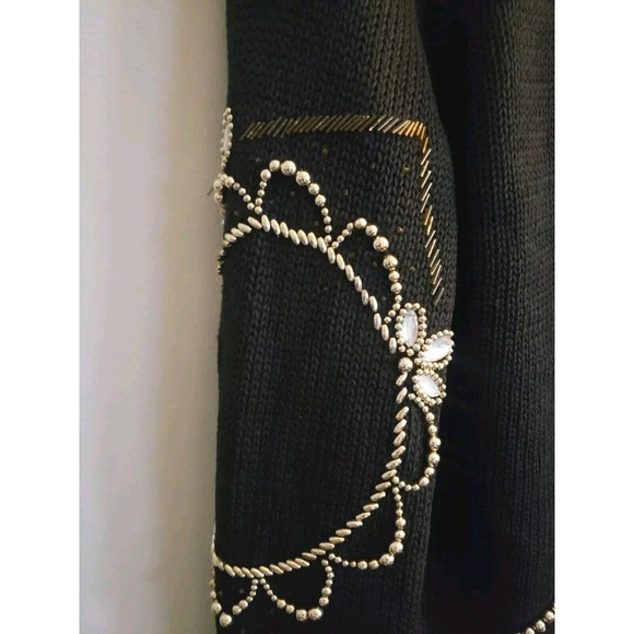 Victoria Harbour Cardigan Women's Large Black Gold Bead Embellished Knit NWT - Picture 8 of 8